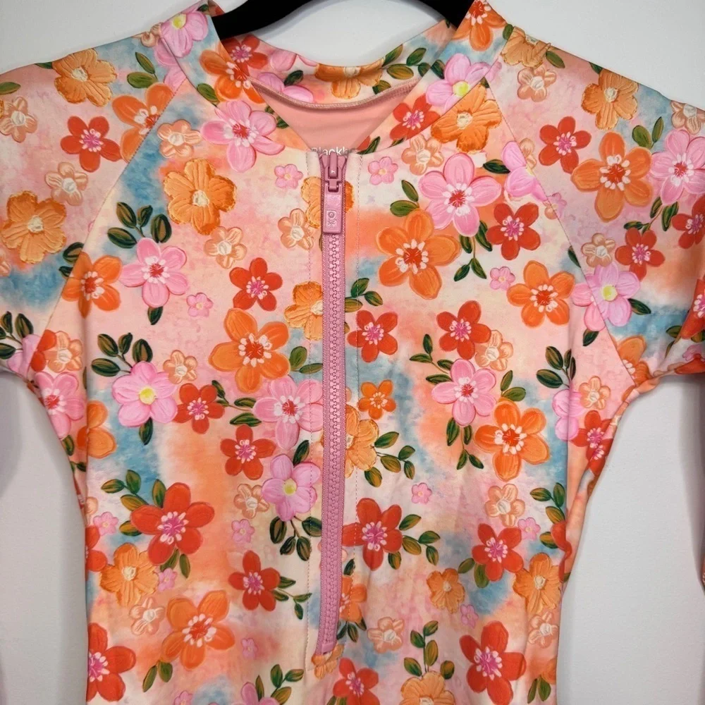 Blackbough Long Sleeve Floral Zip Swimsuit Rash Guard Small NWOT